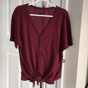 Iwollence waffle weave button up v neck top